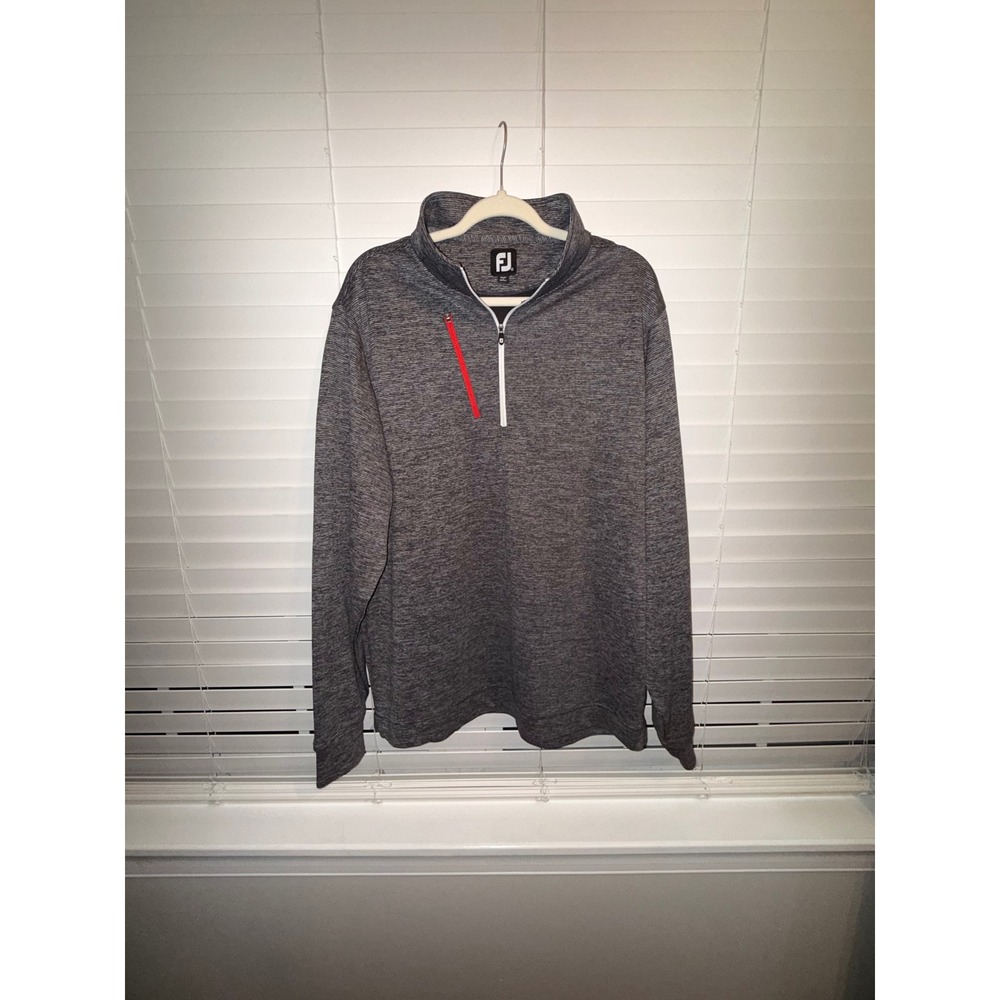FootJoy Mens Grey Heathered Quarter Zip Golf Pullover Red Chest Pocket Large